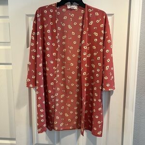 Pink Rose Floral Open-Front Kimono